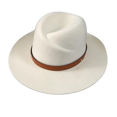 China Winter Casual 100% Fedora Hats Elegant Wide Brim Women White Wool Panama Fedora Wool Trilby Hat With Leather Band for sale