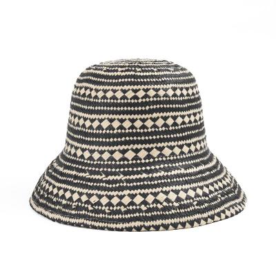 China Wholesale Women Summer Designer Packable Sun Protective Bucket Hats Printed Black Beige Wide Brim Sun Hat For Beach Travel for sale