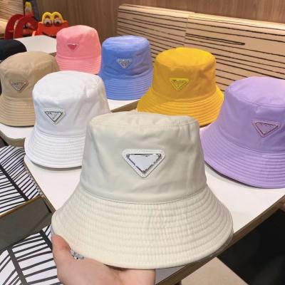 China Checked 8 Color Women Fashion Fisherman Hat Triangle Belt Letter Logo Bucket Hat Wide Brim Sun Luxury Hat for sale