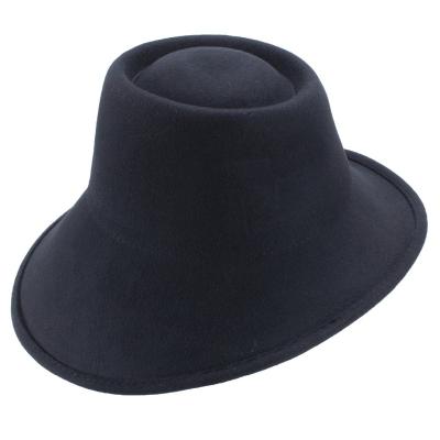 China Casual Wool Felt Winter Hats For Women Wide Brim Fedora Special Tilt Asymmetrical Brim Wedding Church Hat for sale