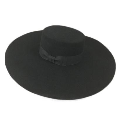 China 100% Australian High Quality Casual Wool Fedora Hats Unisex Great Wide Brim Felt Straw Hat With Ribbon Bowknot for sale