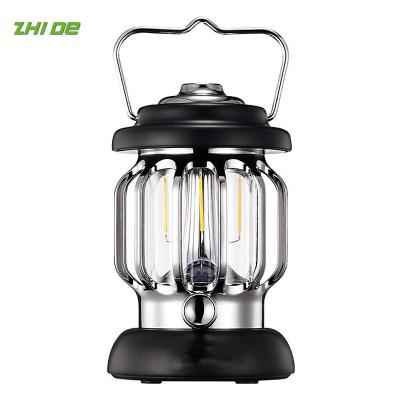 China Rechargeable Outdoor ABS Multifuncional Retro Lantern Tent LED Rise Camping Light With Portable Hook for sale