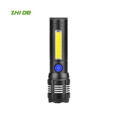 China China Manufacture Micro Camping USB Lithium Battery Rechargeable Built-in Telescopic XPE LED Zoom Flashlight With COB Side Lamp for sale