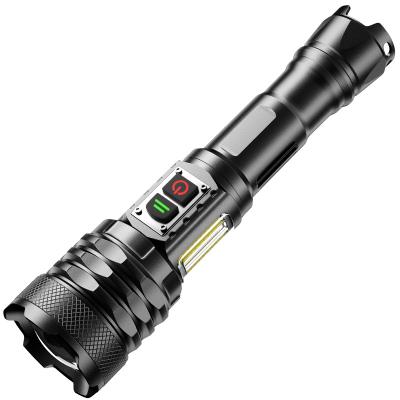 China Emergency Multifunctional Rechargeable Built in Lithium Battery XHP P160 Adjustable LED Buzz Aluminum Alloy Flashlight with COB Side Lamp for sale