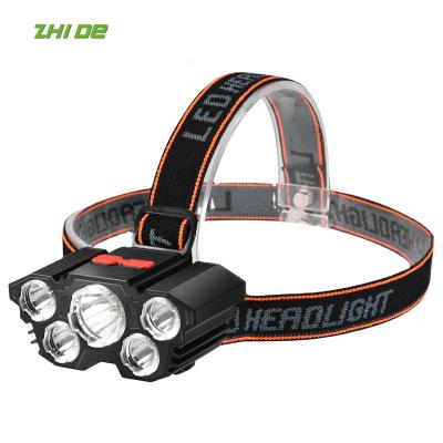 China 5*LED USB Rechargeable Lithium Battery Angle Built-in Adjustment Headlight Camping Head Light for sale