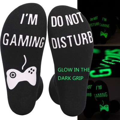 China Wholesale Fashion Breathable Socks Don't Touch Sock Glow In The Dark Grip Funny Novelty Socks Great Gift For Boys Teen Mens Gamer for sale