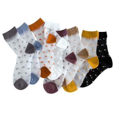 China Summer Fashion Women Breathable Colorful Sock Dot Glitter Crystal Soft Mesh Transparent Silk Elastic Sheer Socks Wholesale for sale