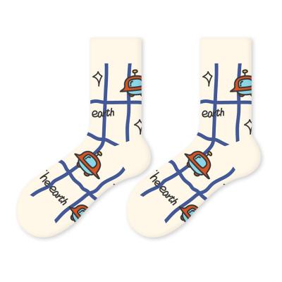 China Art Unique Cartoon Design Cute Sporty Custom Happy Socks Cotton Quarter Women Soft Socks Crew Unisex for sale