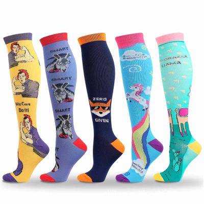 China High knee tube pattern cartoon compression sale lady socks teen funny happy equestrian warm QUICK DRY young girls long for sale