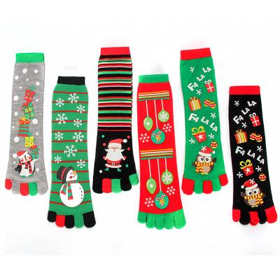 China Fancy Merry Christmas Women Girls QUICK DRY Knee High Five Finger Toe Socks for sale