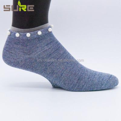 China Fashion antibacterial custom stylish lurex stocking cut breathable socks with beads design socks for unisex for sale