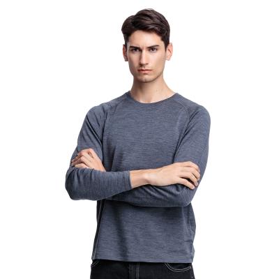 China QUICK DRY Good Quality Merino Wool Moisture Absorbing Inner Outer O Neck Warm Thermal Long Sleeve T-Shirt For Men for sale