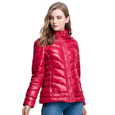 China Breathable Ready To Ship Water Repellent Super Lightweight High Quality Fashionable Women Down Hooded Jacket for sale