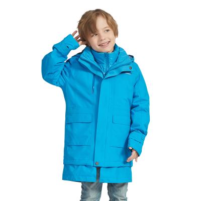 China Kids casual windproof waterproof breathable 2 in 1 goretex 2L fabric + full JIS90 low down jacket outdoor trench coat for sale