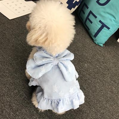 China 2021 Viable Blue Yellow Pink Dog Dress 2021 Pet Products Summer Candy Bow Girl Puppy Dog Clothes Accessories Popular Pet Clothes for sale