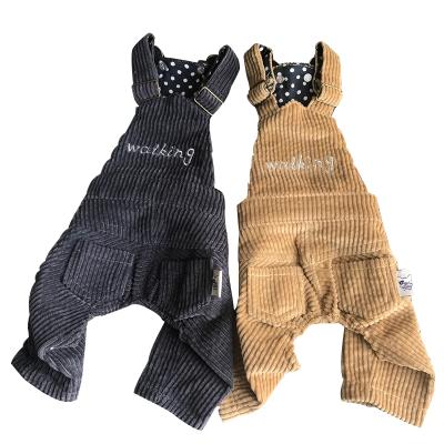 China Spring / Autumn Corduroy Dog Pet Jumpsuits Two Color Sustainable Cool Leisure Go With Dog Clothes for sale