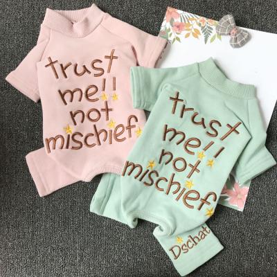 China Sustainable Winter Embroidery Letters Leisure Brushed Dog Pet Jumpsuits Small Dog Clothes for sale