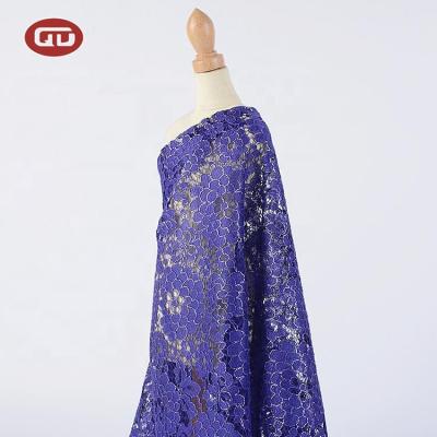 China New arrivel viable flower silver foil cord lace fabric royal purple french net for garment for sale