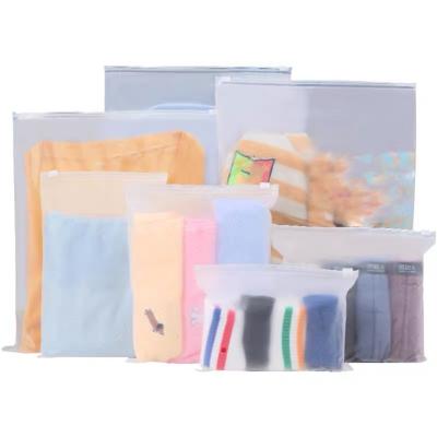 China Factory Wholesale Custom Friendly Frosted Transparent Reusable Zipper Bag Closening Tote Zipper Recyclable for sale