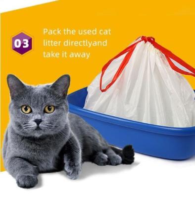 China Meowking Stored Cat Waste Bag Heavy Duty Drawstring Perforated Cat Litter Pan Liner Bags for sale