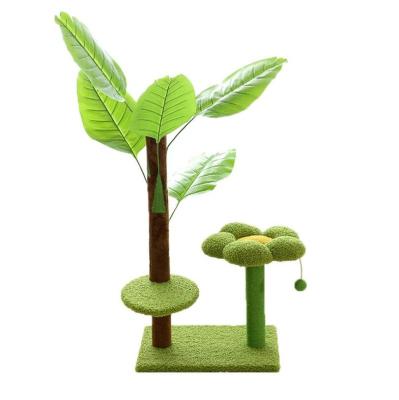 China Viable Interactive Toys Rainforest Style Simulation Green Plant Cat Tree Double Layers Tropical Climbing Frame for sale