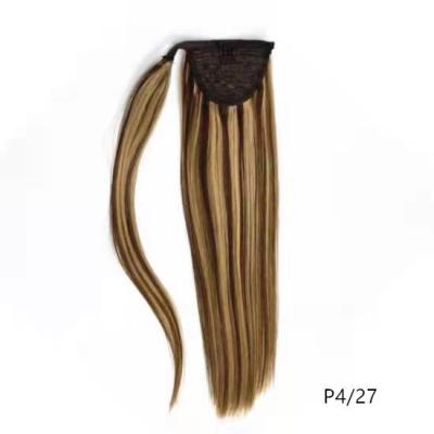 China European Remy Human Hair Ponytail Clip In Hair Extension Silky Straight Wave Wrap Around Ponytail High Light Color for sale