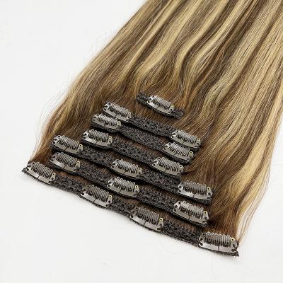 China High Quality Long Lasting Silky Straight Wave Double Drawn Lace Clip In Hair Extensions 100% Color Lace Clip Brazilian Human Hair Balayage for sale