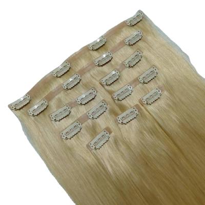 China Seamless Clip In Hair Extension Durable High Quality Silky Straight Double Wave Human Hair Clip In Hair Extension 100% Remy Hair for sale