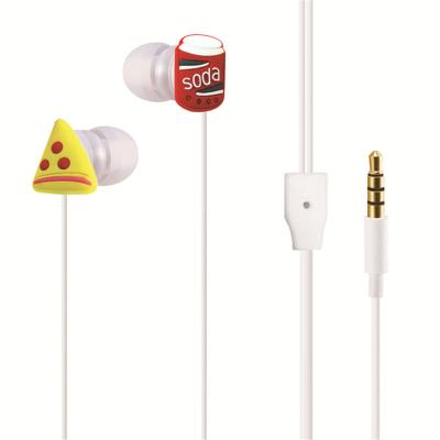 China Receiving call listening to kids music soda box silicon cheap earphone or pizza slice earphone earbuds for sale