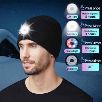 China Headband Men Led Hat Beanie With Light With Rechargeable Headlamp For Christmas Holidays for sale