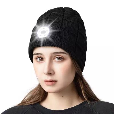 China Headband Led Beanie Hat With Hands Free Lights And Strobe For Running Night Camping Walking for sale