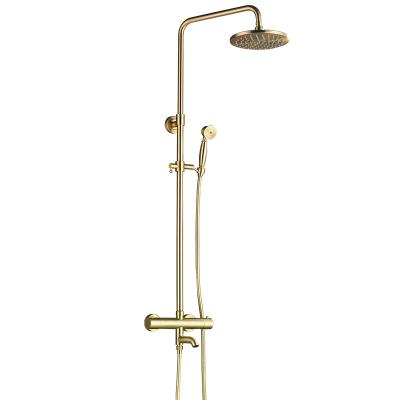 China Modern Designed Wall Mounted Bathroom Brass Gold Rain Shower Faucet Set System for sale