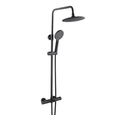 China With Brass Matte Black Thermostatic Slide Bar Bathroom Rain Shower Mixer Set for sale