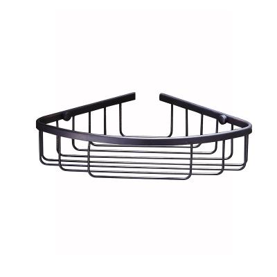 China Bolt Inserting Inexpensive Corner Type Metal Bathroom Shower Hanging Bathroom Basket Black Paint Surface for sale