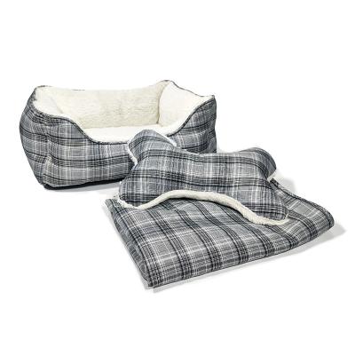 China Bright Silk Dog Toy Blanket Dog Kennel Dog Stripe Warmer Brown Three Piece Plaid Set Customized by Manufacturers for sale