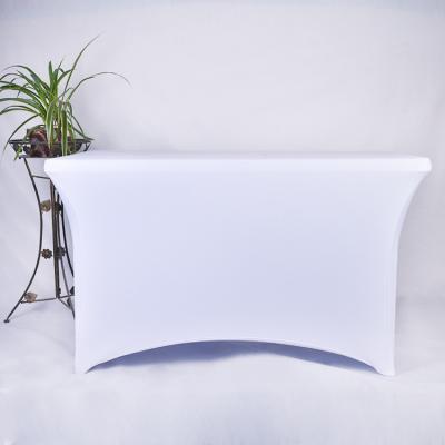 China Custom White Stretch Spandex Table Cover Tablecloths 6ft For Wedding for sale