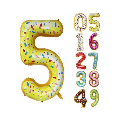 China Party Decoration BLN Donut Number Mylar Balloons Factory 32inch 40inch Giant Cute Digit Helium Globos Foil Balloon for sale