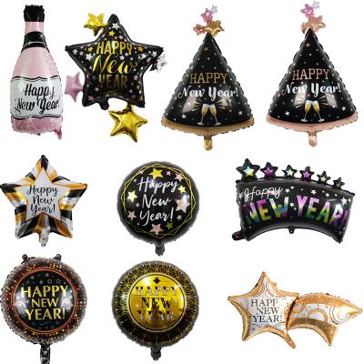 China Happy New Year 2022 Mylar Party Decoration BLN Balloons Shiny Factory Stars Banner Party Supplies Foil Balloons for sale