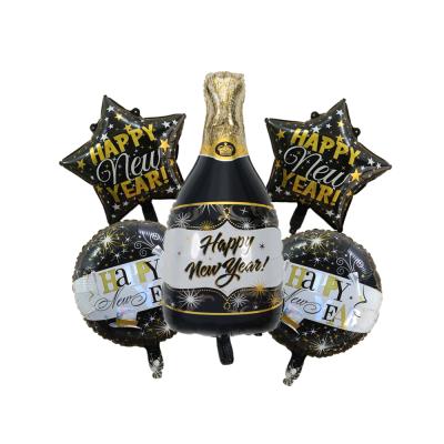 China Party Decoration BLN Happy New Year Foil Balloon Set Star Wine Bottle Helium Globos New Year Decors Mylar Foil Balloons for sale