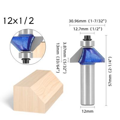 China 45 Degree Bevel Cutter Bevel Trimming Cutter Carbide 1/2 Shank Woodworking Router Bit 4 Sets for sale