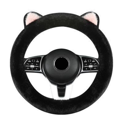 China Anti slip and wear-resistant increase friction New cute cat ear plush warm, comfortable, breathable and not easy to shed hair Winter car steering wheel cover for sale