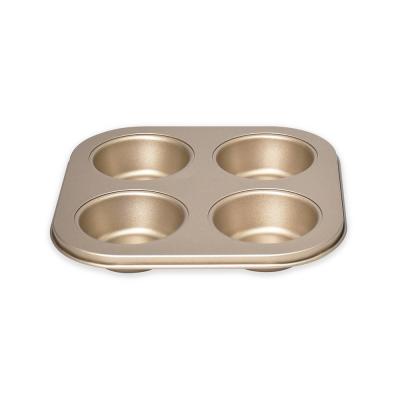 China Sustainable Small Size 4 Cups Muffin Pan Baking Pan Holes Tart Cupcake Round Shape Non Stick Bakeware for sale