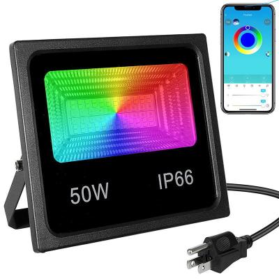 China Outdoor Waterproof 50w Garden Rgbw Led Smart Flood 16 Million Smart Phone App Color Spot Lights Remote Control Changing Spotlights for sale