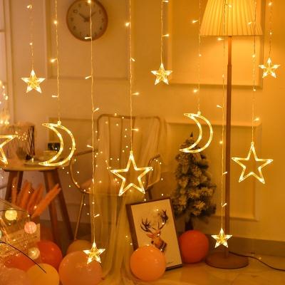 China Custom Star Moon Waterfall Wedding LED Window Ramadan String Light Merry Christmas Curtain Light for sale