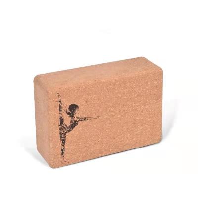 China Custom Yoga Pilates Printing Label Gym Fitness Natural Rubber Cork Block for sale