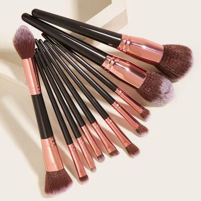 China Angular Blush Private Custom Cosmetic Makeup Brushes Tool Kit 10pcs Black Tube Branch Brush Commander Make Up Kit for sale