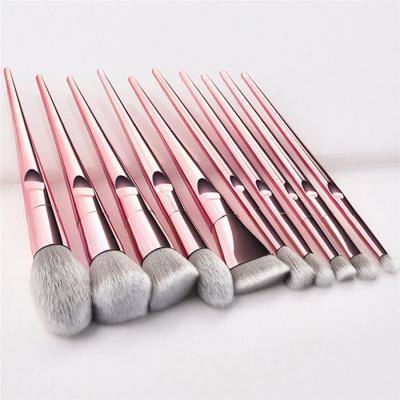 China Angular Blush Professional 10 Pcs Rose Gold Plastic Plating Handle Blush To Make Up Brushes Girls Daily Makeup Brush With Case for sale