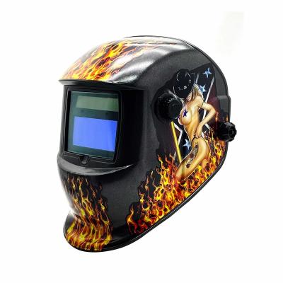 China Welding Cap Custom Painting 2 Arc Sensor Filter Welding Helmet Big Viewing Head Mounted Auto Darkening Welding Helmet 110mm*90mm*9mm for sale