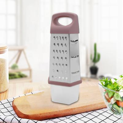 China 430 Stainless Steel Fruit Cheese Ginger And Garlic Food Viable Hexagon Vegetable Grater With Container Mess Tin for sale