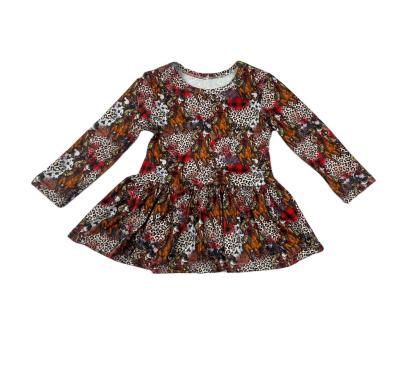 China Breathable Smocked Kids Clothing Christmas Printed Baby Kids Girl Peplum Tops Long Sleeve Ruffle Shirt for sale